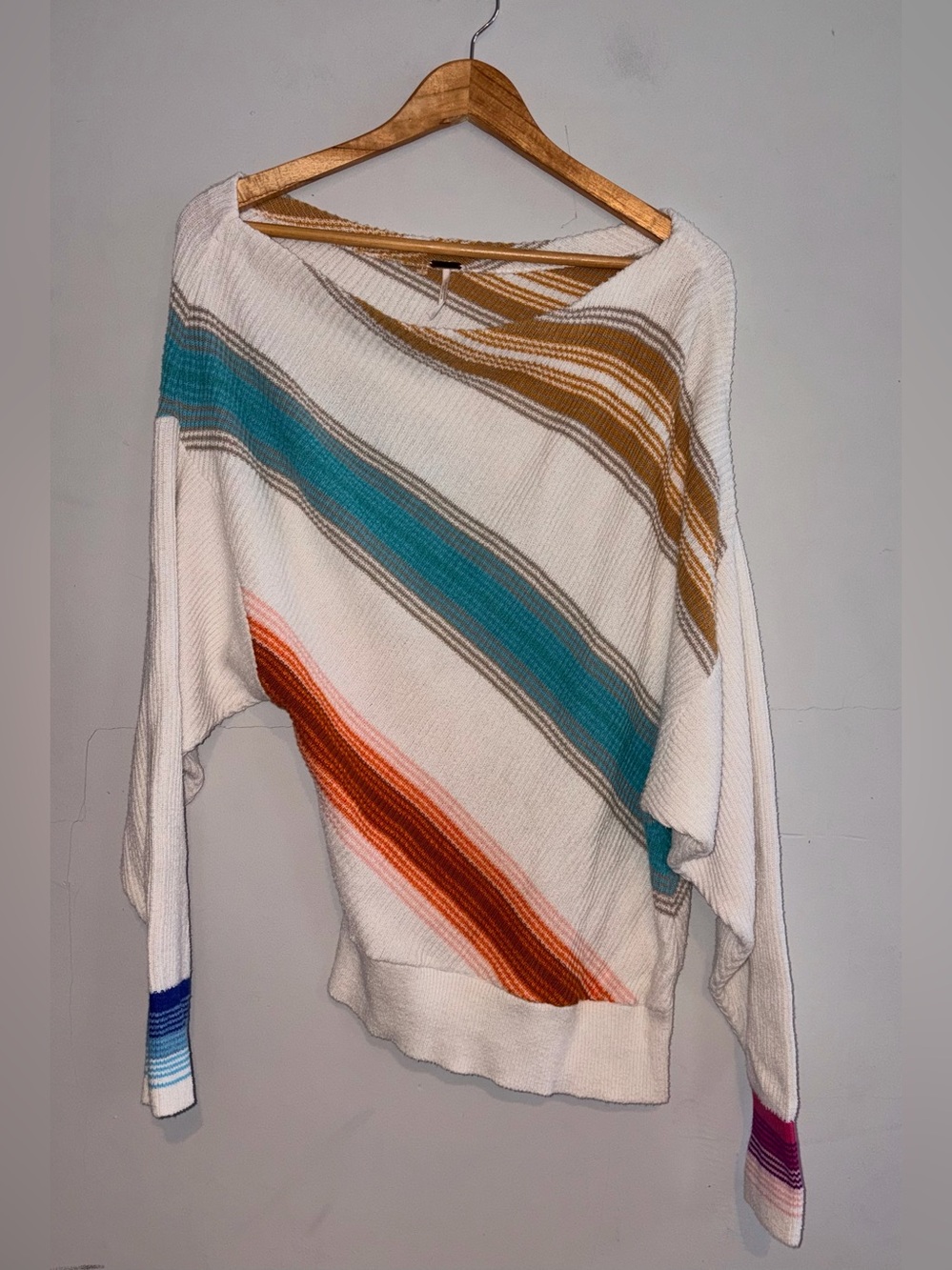 Free People Spectrum Striped Off Shoulder Slouchy Sweater sz s